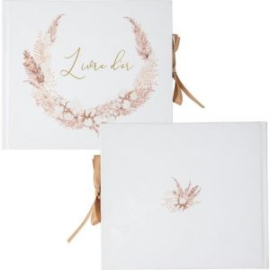 Livre d'or carton pampa fleurs coton 68p 22x19.5cm - artifetes 93555