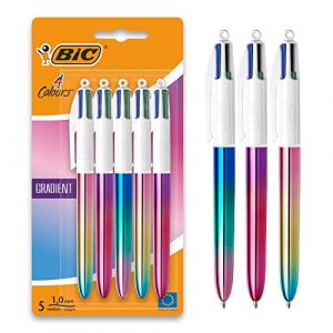 Bic 4 Couleurs Gradient, Stylo 4 Couleurs, Stylo à Bille Rétractable, Effet Métallisé, Pointe Moyenne (1 mm), Lot de 5,