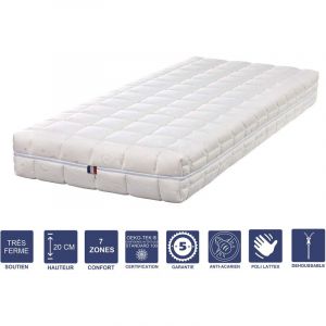Literie Julien Matelas Mémoire de Forme 180x200 x 20 cm Trés Ferme Déhoussable Housse Lavable 7 Zones de Confort Noyau Poli Lattex HR