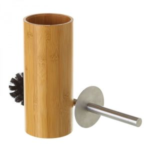 Wadiga Brosse WC en Bambou, Inox et Brosse Noire Rond