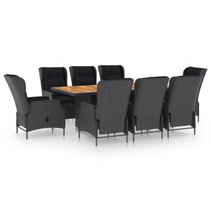 VidaXL Mobilier &agrave; d&icirc;ner 9 pcs avec coussins R&eacute;sine tress&eacute;e Gris fonc&eacute;