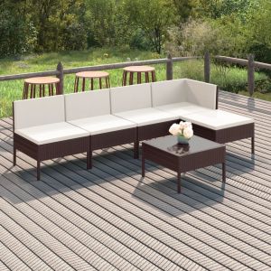 VidaXL Salon de jardin 6 pcs avec coussins R&eacute;sine tress&eacute;e Marron n/a