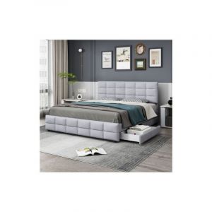 Lit rembourré double 180 x 200 cm. 4 tiroirs. en tissu velours. Gris