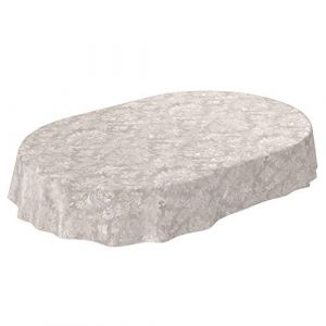 ANRO Nappe en Toile cirée Lavable pour Le Jardin, de Forme Ronde, Ovale ou rectangulaire, pour l’intérieur et l’extérieur, Motif Baroque vrillé, Beige-Gris Clair, Ovale, 220 x 140 cm