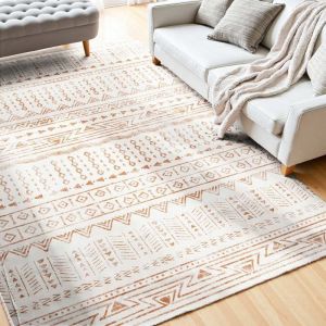 VEVOR Tapis Salon, 1,8 x 2,7 m, Grand Tapis Chambre Lavable Antidérapant, Poils Courts et Denses, Résistant aux Griffures Animaux, Doux Confortable, Style Moderne, pour Chambre, Bureau, Entrée, Beige