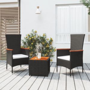 Image de VidaXL Ensemble de salon de jardin 3 pcs noir poly rotin et acacia