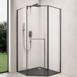 Doporro Paroi de Douche Pentagonale Montage R&eacute;versible Cadre R&eacute;glable Cabine de Douche en Verre Transparent ESG Nano 8mm Ravenna68K-Plus 80x80x200cm