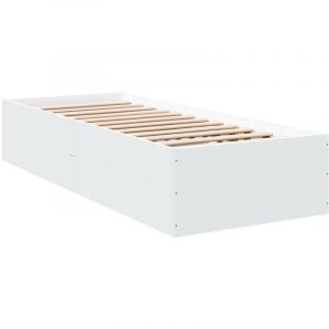 VidaXL Cadre de lit blanc 90x200 cm bois d'ing&eacute;nierie, meuble de chambre &agrave; coucher, sommier, lit &agrave; panneaux, lit, lit simple, lit plate-forme