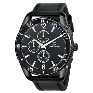 Montre homme quartz par Pascal Szerman acier noir et cuir noir