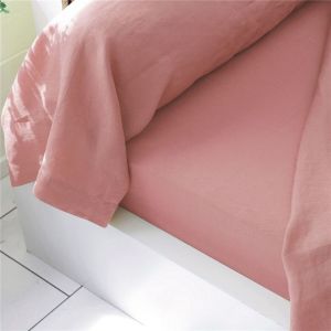 Drap plat en lin lavé uni LAUREAT rose thé