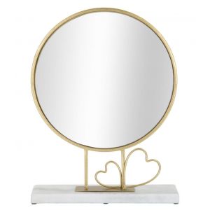 Miroir sur pied en métal doré et marbre blanc 30x9x39,5 cm