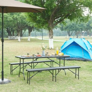 Table de camping pliante Mark 180 x 75 x 72 cm effet rotin noir