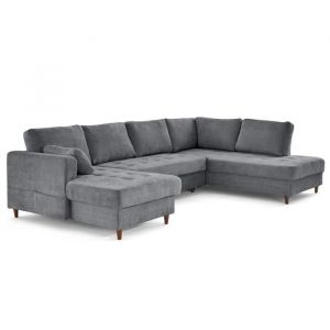 Anna - canap&eacute; panoramique d'angle droit 7 places convertible avec coffre en velours textur&eacute; - Gris