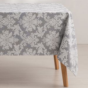 Nappe en coton jacquard antitaches floral gris 140x240 cm