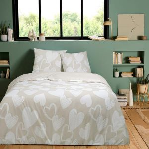 Parure de lit coton motif c&oelig;urs 200x200cm