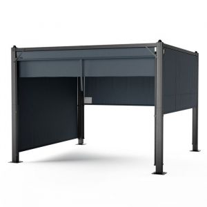 Blumfeldt Pantheon Cortina Tonnelle 3x3 m &ndash; Cadre Aluminium, Toit R&eacute;glable & Panneaux Lat&eacute;raux, R&eacute;sistant aux Intemp&eacute;ries, Gris Fonc&eacute;/Noir