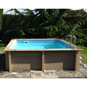 Naturalis Kit piscine béton Haute carrée 3,24 x 3,24 x 1,40m aspect bois