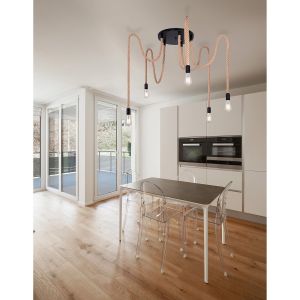 Image de Globo Lighting Suspension en métal, corde de chanvre et verre, hauteur 150 cm, ULLEU - GLOBO