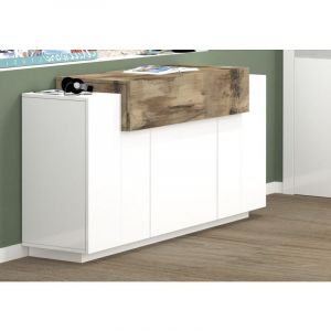 Alter Buffet moderne, Buffet design avec 4 portes, Made in Italy, Meuble TV, Buffet de salon, 140x45h86 cm, Couleur blanc bril