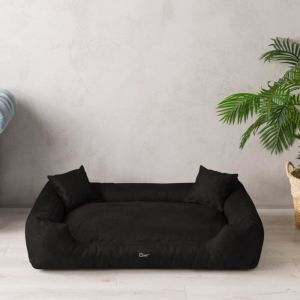 Panier Couchage Lit pour chien, Puffi – Alcantara ‘’ L 90cm x 70cm Noir