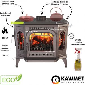 Po&ecirc;le &agrave; bois en fonte avec plaque de cuisson 10.5 kW P7 CookTop LB ECO KAWMET
