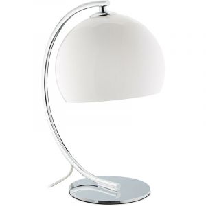 Relaxdays Lampe de chevet abat-jour en verre, courbée, éclairage de table pour salon, HxLxP : 36x20x28 cm, blanc/argenté