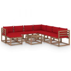 VidaXL Salon de jardin 9 pcs avec coussins Rouge