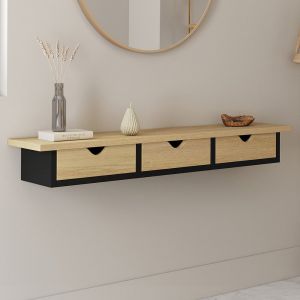 Idmarket Etagère murale console d'entrée LISE 3 tiroirs effet bois et noir