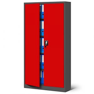 Jan Nowak Armoire de Bureau métallique 4 étagères tôle d'acier revêtement en Poudre 185 cm x 90 cm x 40 cm (Anthracite/Rouge)