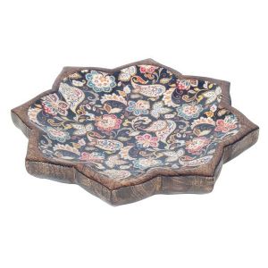 United Labels SIGNE GRIMALT Plateau en bois exotique motif Floral - 21.5 x 21.5 x 2.5 cm