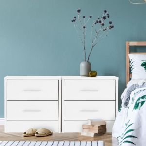 Set 2x Table de Chevet avec 2 Tiroirs, Blanc, 38x37x34 cm, en Bois, Table de Nuit d'Appoint, Commode Console, Meuble Armoire de Rangement, Convient à