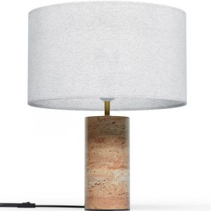 Privatefloor Lampe de Table avec Socle en Marbre - Sidney Blanc - Marbre, pvc, Tissu - Blanc