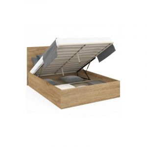 Idmarket Lit coffre double seaside avec tête de lit et sommier 160 x 200 cm façon hêtre
