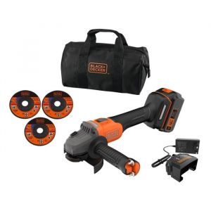 Black & Decker Outillage - Meuleuse d'angle sans fil 18 V 115 mm, avec accessoires, 1 batteries Li-Power 4,0 Ah, chargeur BCG6L8F1S-QW