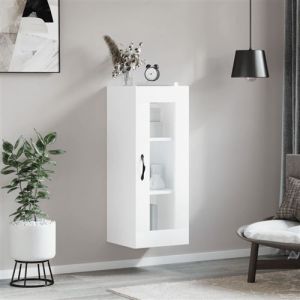 VidaXL Armoire Murale, Buffet Haut Suspendu avec Porte, Meuble de Rangement, Organisateur de Salon Chambre à Coucher, Moderne, Blanc