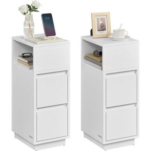 VASAGLE Table de Chevet avec 2 Tiroirs et Compartiment Ouvert, Blanc Nuage