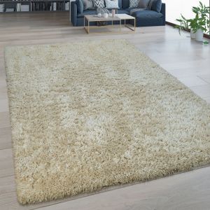 Tapis Salon Poils Longs Lavable Shaggy Aspect Flokati Uni Beige 60x100 cm - Paco Home