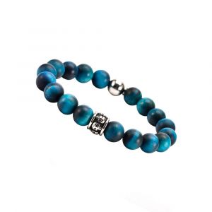Bracelet Grosses Perles Pierres Naturelles ?il De Tigre Bleu Tête De Mort