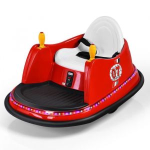 GOPLUS Voiture Auto-Tamponneuse Électrique pour Enfants avec Télécommande,Auto Tournante avec Pare-chocs,Lampes à LED,Rouge