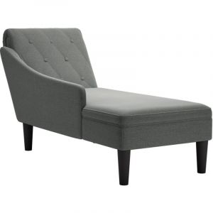 Décoshop26 Méridienne chaise longue canapé pour intérieur avec coussin et accoudoir droit en tissu gris foncé DEC026256