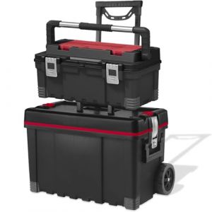 Keter 17181110 Chariot avec coffre et boîte à outils Master Pro en plastique Rouge/argent