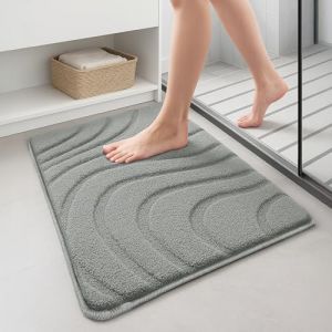 Vounot Tapis de Bain Antidérapant Très Doux et Absorbant en Microfibre à Motif Ondulé Lavable Machine Séchage Rapide pour Salle de Bain Douche Baignoire 60x90cm Gris