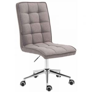 D&eacute;coshop26 Fauteuil chaise tabouret de bureau avec dossier haut en tissu gris clair hauteur r&eacute;glable BUR10275