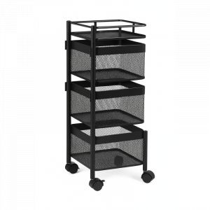 Resserre Métallique Carrée 3 Niveaux à Roulettes  Noir  Rangement Cuisine/Bureau/Salle de Bain  28 x 28 x H 61 cm