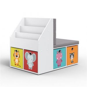 Étagère pour enfant VICCO ONIX avec banc, 6 boîtes pliables, banc pour enfant, étagère de chambre d’enfant
