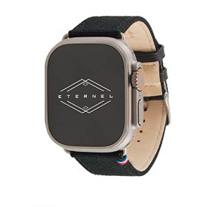 Eternel Bracelet compatible Apple Watch New Rover - Tissu noir & adaptateurs Titane ultra 42/44/45/49 mm