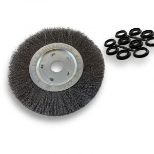 Kibros Brosse circulaire acier &oslash; 250 mm Epaisseur 1 rang Fil dur 0.30 mm ondul&eacute; Al&eacute;sage 32 mm + r&eacute;ducteur bague 25/22/20/16/12 mm Touret meuleuse aff&ucirc;teuse