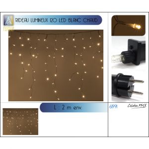 Fomax Rideau lumineux 120 LED blanches chaudes - Longueur 2m