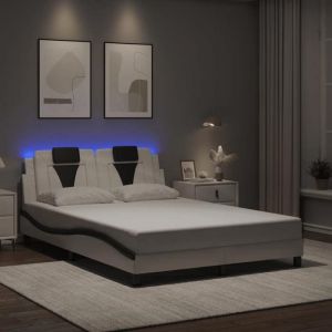 VidaXL Cadre de Lit avec Lumières LED, Lit Rembourré avec Coussin, Lit Double, Lit Adulte Chambre, Moderne, Blanc Noir 120x200 cm Similicuir