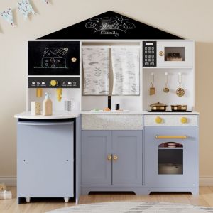 Cuisine Enfant Bois Dinette Blanc/Violet 105cm, Micro-ondes/Four, &Eacute;vier, 3 Ans+,90x60x105cm